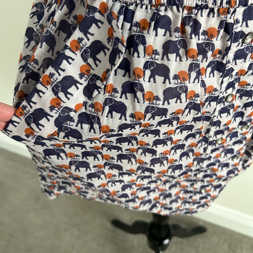 NWT BCBGeneration Strapless Elephant Print Dress Navy Orange Safari BUTTON Large - Picture 3 of 16